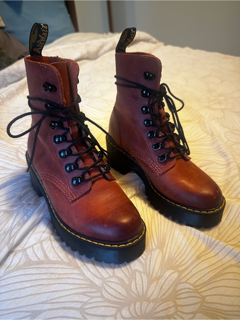 Dr. Martens Women's Cherry Red Lace-Up Platform Boots